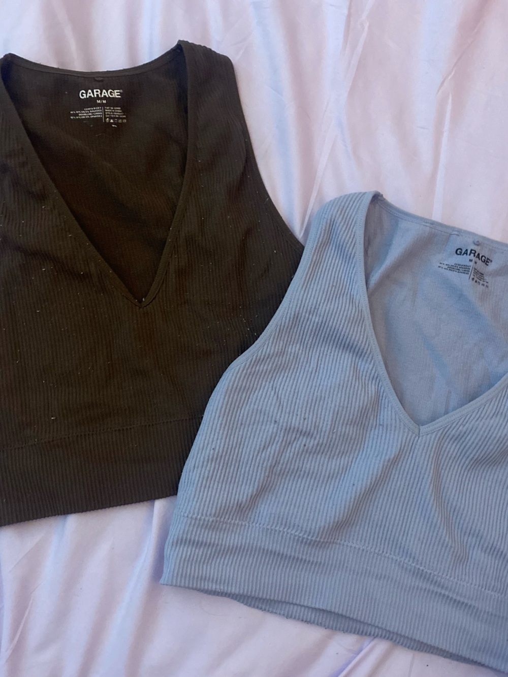 Garage Ribbed V-Neck Tank Tops - Brown & Light Blue